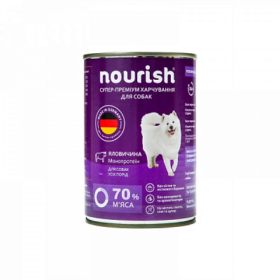 Консерва для взрослых собак для всех пород Nourish говядина 400 г