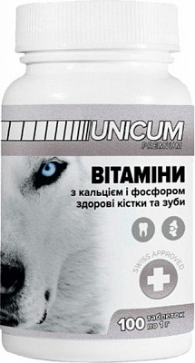 Витамины UNiCUM premium для собак зубы и кости 100 табл UN-014