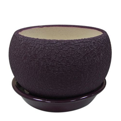 Горшок керамический Ориана-Запорожкерамика Шар глянец фиолет круглый 1,4л белый 