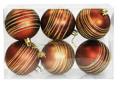 Набір ялинкових куль пластик коричневі d 70 мм 6 шт./уп.