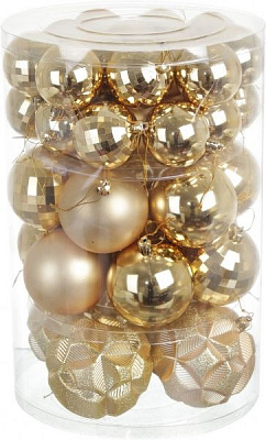 Набір ялинкових куль пластикових золотий 6-8-10 см 42 шт./уп.