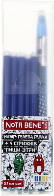 Набір ручок гелевих Nota Bene пиши-зітри + 9 стрижнів 0,5 мм синій