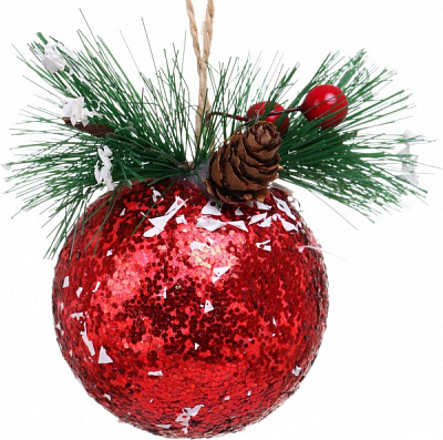 Шар новогодний с декором HF20Y7-11 d 80 мм красный