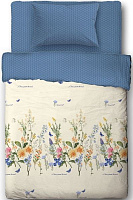 Комплект постельного белья Spring Flowers 1,5 синий с белым Ibodo 