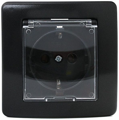 Розетка с заземлением TEM Ekonomik 16 А 250 В без шторок с крышкой черный VE11BT-B