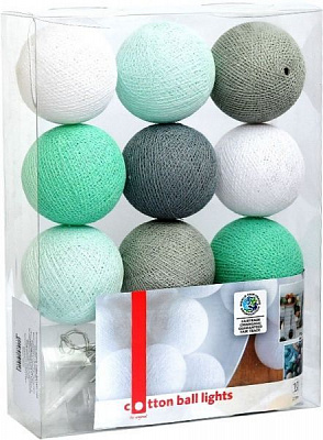 Електрогірлянда Котонові кульки aqua grey світлодіодна (LED) 10 ламп