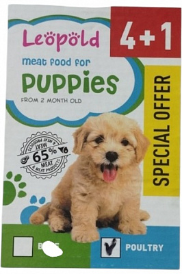 Консерва для щенков Мясной корм с птицей 4 + 1 шт. 85 г