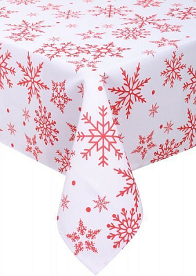 Скатерть новогодняя красные снежинки 150x260 см белый с красным ІТА ДРІМ 