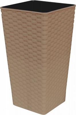 Вазон пластиковый Алеана Ротанг 16*16*30 квадратный 2,7л какао 