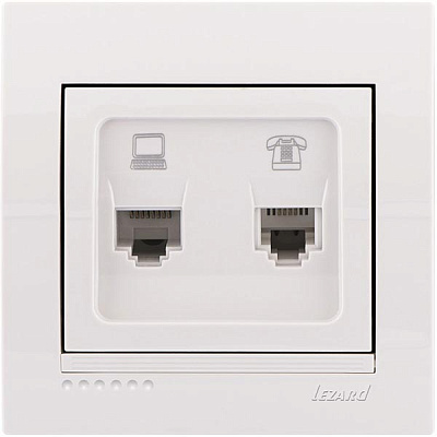 Розетка компьютерная + телефонная двойная Lezard Deriy белый 702-0202-143