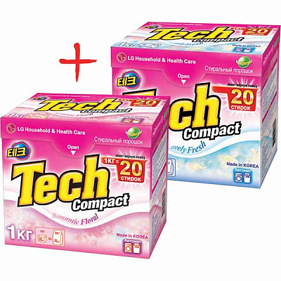 Пральний порошок Tech Lovely fresh 1 кг + Romantic floral 1 кг