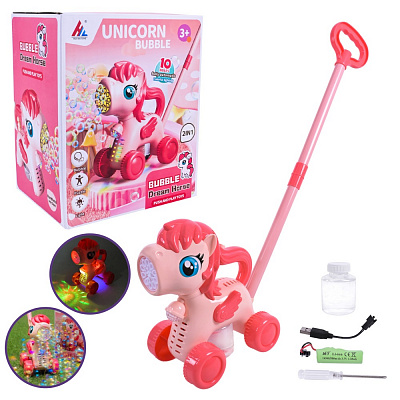 Каталка Shantou Єдиноріг на паличці з мильними бульбашками та підсвічуванням