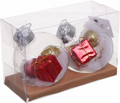 Набір підвісок куль із декором 8 см 2 шт. прозорий NY21123