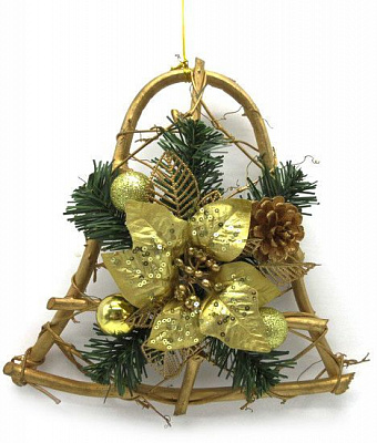 Декорація новорічна Дзвіочок з хвоєю і квіткою 25 см T03-19A06V/2