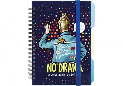 Блокнот No Drama B6 спіраль з роздільниками 100 арк. клітинка O20358-14 Optima