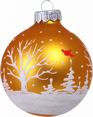 Шар новогодний с простым пейзажным рисунком d 80 мм оранжевый