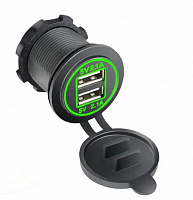 Гніздо USB ЕМТ 5V 2,1А із зеленим підсвічуванням 1-1082GN