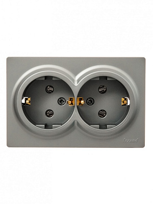 Розетка накладная двойная бытовая с заземлением Lezard LETO IP20 платина 752-3500-127B