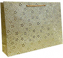 Пакет подарочный 24x34x9 см текстурный золотой с узором