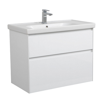 Тумба подвесная Aqua Rodos Лео 80 см белый глянец