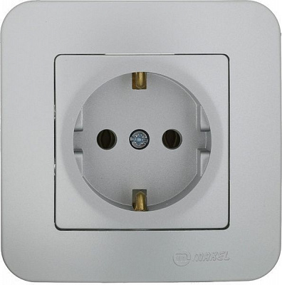 Розетка с заземлением Makel Lillium Natural без шторок без крышки серебристый