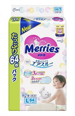 Подгузники Merries размер L 9-14 кг / 54 шт. (SJ)