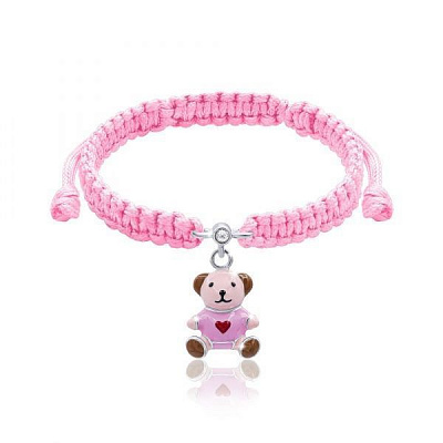 Браслет плетеный UMa&UMi Мишка с сердцем розовый