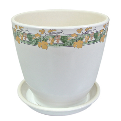 Горшок керамический Ориана-Запорожкерамика Кедр №2 круглый 2,2л белый с золотистым 