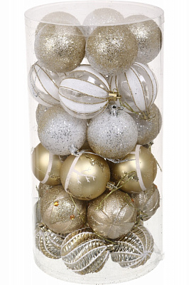 Набір ялинкових куль вишуканість біло-золотий d 60 мм 30 шт./уп.