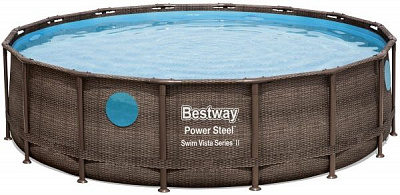 Басейн каркасний Bestway з віконцем 488х122см, 19480л з насосом, драбиною, підложкою, накриттям Ротанг