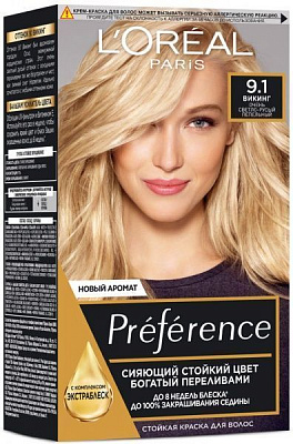 Гель-фарба для волосся L'Oreal Paris Preference 9.1 Вікінг. Дуже світло-русявий попелястий 174 мл