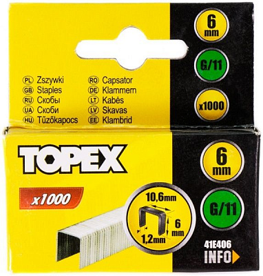 Скобы для ручного степлера Topex 6 мм тип 140 (G) 1000 шт. 41E406