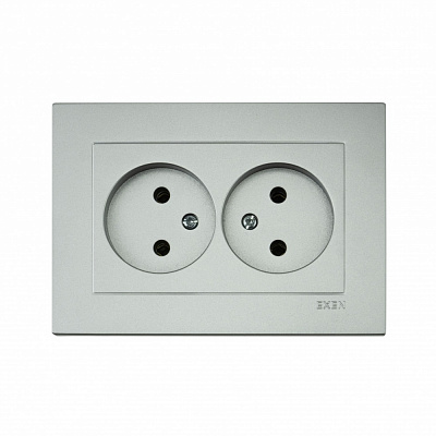 Розетка подвійна побутова без заземлення EXEN Karell IP20 срібло 200-101003-244