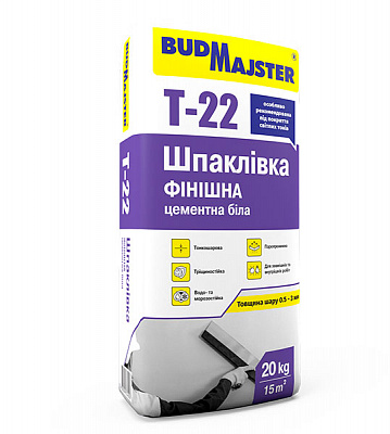 Шпаклівка BudMajster Т-22, фінішна, цементна біла, 20кг