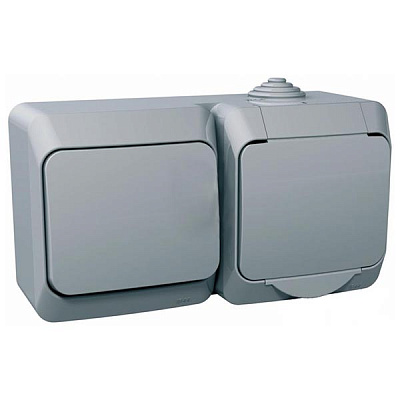 Розетка + выключатель с заземлением Schneider Electric Cedar Plus без шторок с крышкой серый WDE000600