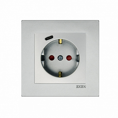 Механізм розетки побутова із заземленням EXEN Karell IP20 срібло 290-001003-274