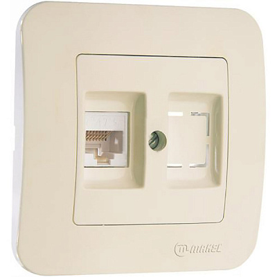 Розетка компьютерная Makel Lillium Natural PC, RG-45, САТ 5e + гнездо слоновая кость 55235