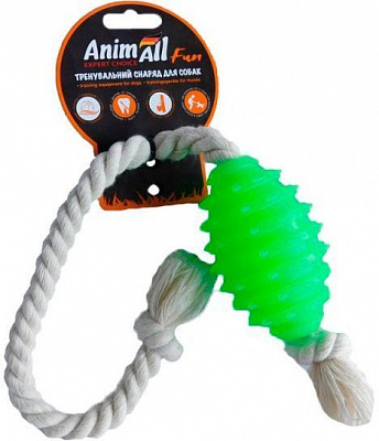 Іграшка для собак AnimAll Граната з канатом 8 см зелена 88245