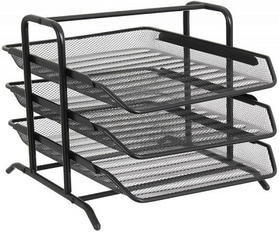 Лоток для бумаг горизонтальный тройной черный металлический 35х29.5х26 см