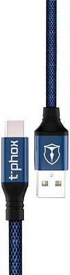 Кабель T-PHOX USB Type-C 1.2 м синій (T-C810 Blue) Speed