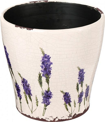 Кашпо керамічне Лаванда круглий 4,7л білий/з малюнком (Y473-183-2)