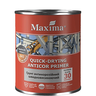 Ґрунт Maxima антикорозійний швидковисихаючий, сірий мат 0,9л 0,9кг