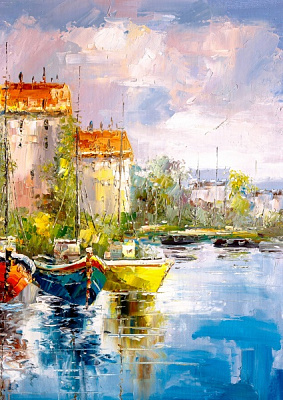 Репродукция Греция лодки в море 50x70 см Арт Фемелі 