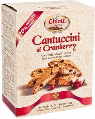Печенье Ghiott миндальное Кантуччини с клюквой 200 г (8004835332000) 
