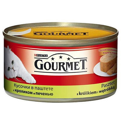 Корм Gourmet кусочки в паштете с кролем и печенью 195 г 