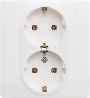 Розетка подвійна із заземленням Legrand Etika 2Х2К+З зі шторками білий
