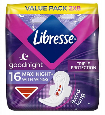 Прокладки гигиенические Libresse Maxi Goodnight 16 шт.