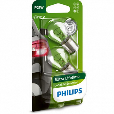 Автолампа розжарювання Philips LongLife EcoVision P21W 2 шт.(PS 12498 LLECO B2)