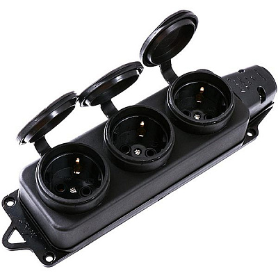 Колодка Lezard 2Р+РЕ із заглушками із заземленням 3 гн. чорний 106-0400-0101/101