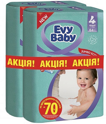 Підгузки Evy Baby Максі Джамбо 7-18 кг 64 шт. (1+1)
